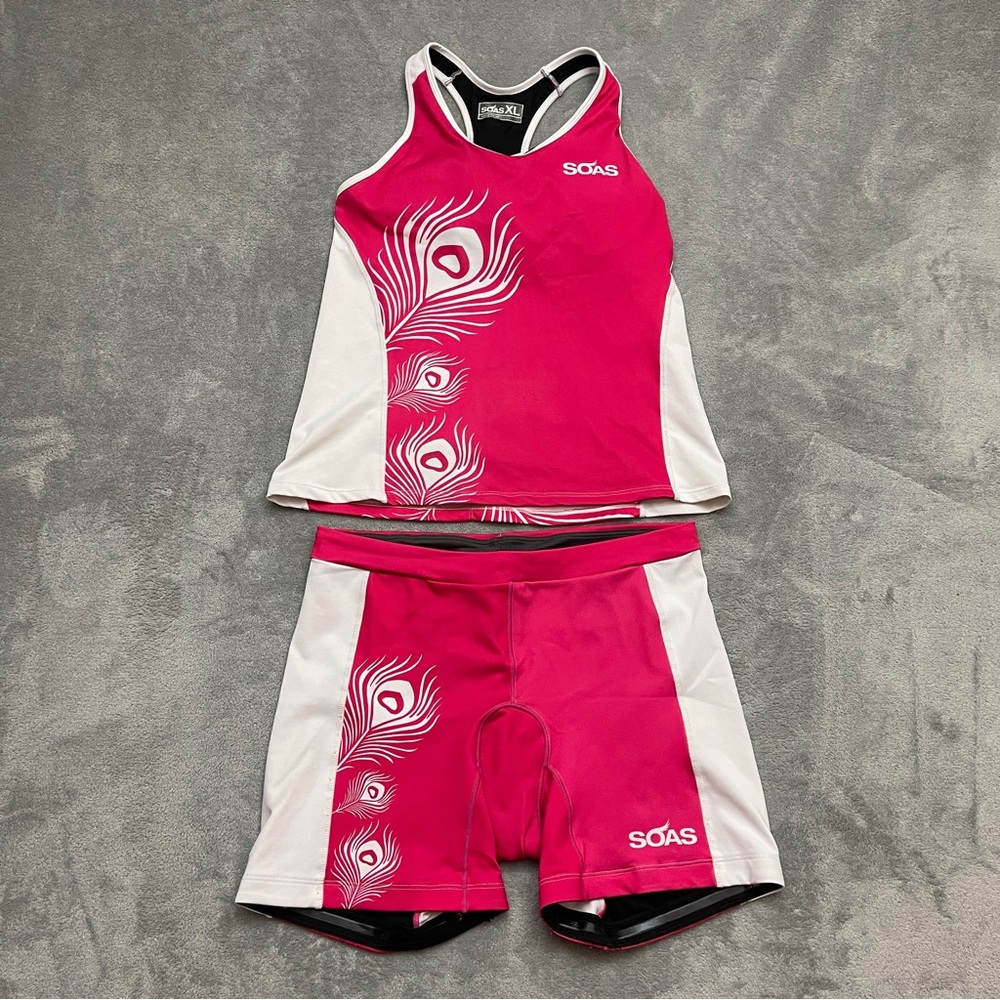 Soas Racing Triathlon Running Cycling 3 Pink Padded Shorts And Tank Top Size XL